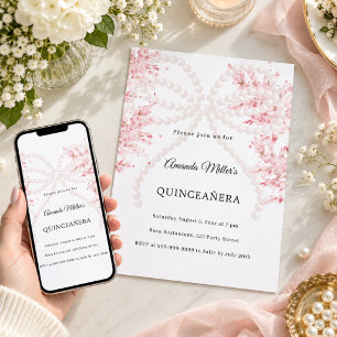 Convite Arco floral de pérola rosa Quinceanera