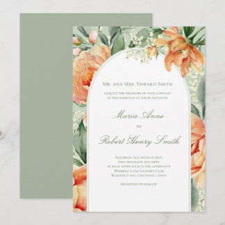 Convite Arco Floral de Pêssego Elegante Botânica Casamento