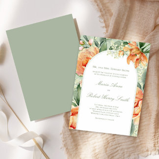 Convite Arco Floral de Pêssego Elegante Botânica Casamento