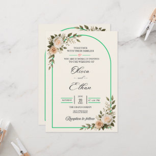 Convite Arco Floral de Verde Elegante Casamento