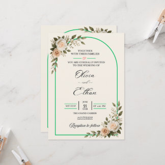 Convite Arco Floral de Verde Elegante Casamento