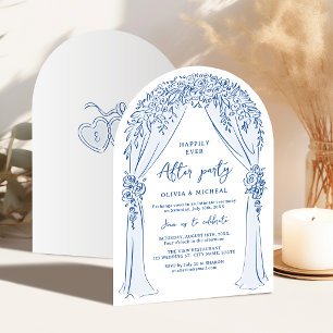 Convite Arco Floral Desenhado à Mão Azul Festa de Casament