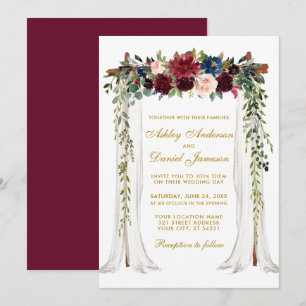 Convite Arco Floral Dourado de Canopia de Casamento