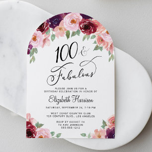 Convite Arco Floral Elegante Aniversário de 100 anos