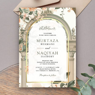 Convite Arco Floral Mughal Antigo Rústico Casamento Muçulm