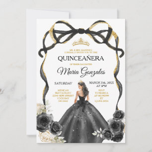 Convite Arco Floral Negro Princesa Dourada Quinceañera