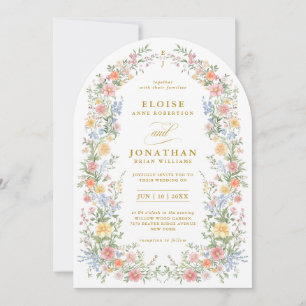 Convite Arco Floral Ornado de Pastel Suave Dourado de Casa