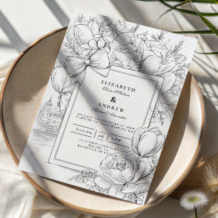 Convite Arco Floral Preto e Branco Casamento