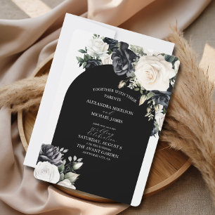 Convite Arco Floral Preto e Branco Elegante Casamento