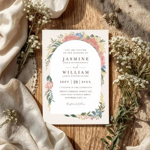 Convite Arco Floral Romântico Casamento Código QR Chic Ele