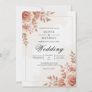 Convite Arco Floral Rosa Bege Casamento