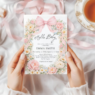 Convite Arco Floral Rosa Beijinho Menina Chá de Bebê