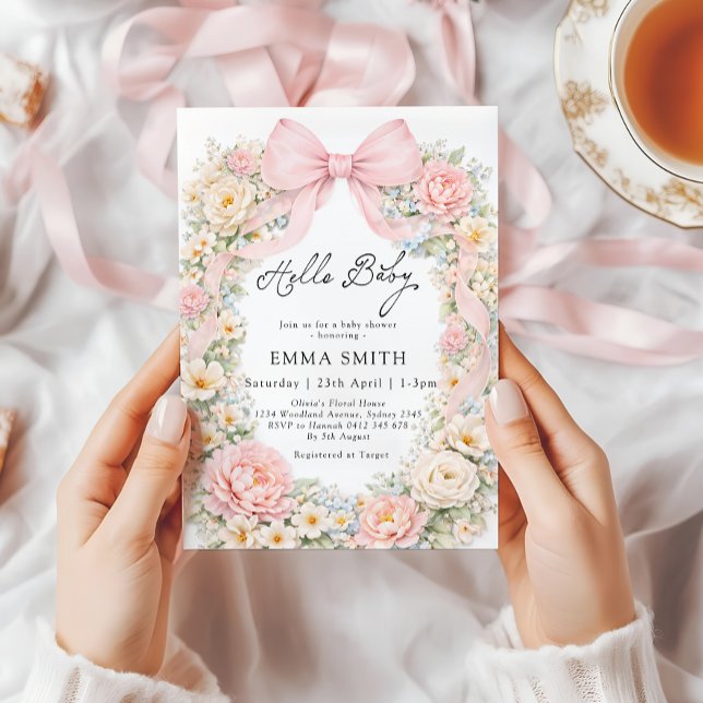 Convite Arco Floral Rosa Beijinho Menina Chá de Bebê (Criador carregado)