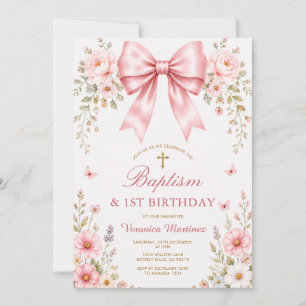 Convite Arco Floral Rosa Choque Batismo & Primeiro Anivers