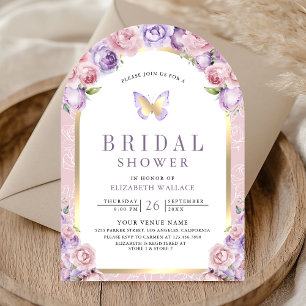 Convite Arco Floral Rosa Lavanda Borboleta Chá de Noiva