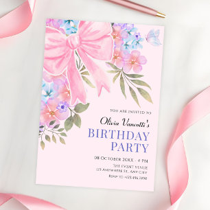 Convite Arco floral rosa roxo de aniversário