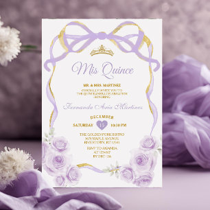 Convite Arco Floral Roxo Dourado Fita Mis Quince