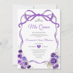 Convite Arco Floral Roxo Fita Prata Coroa Mis Quince