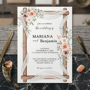 Convite Arco Floral Rústico para Casamento com Rosas Cor-d