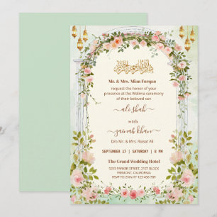 Convite Arco Floral Script Walima Casamento Islâmico