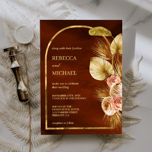 Convite Arco Floral Terroso com Palmeira Seca e Laranja Qu