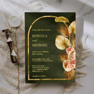 Convite Arco Floral Terroso Seco de Palmeira Verde Casamen