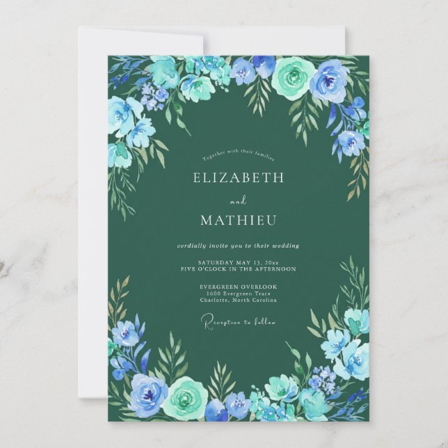Convite Arco Floral Verde Azul Casamento (Frente)