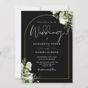 Convite Arco Floral Verde Dourado Código QR Casamento