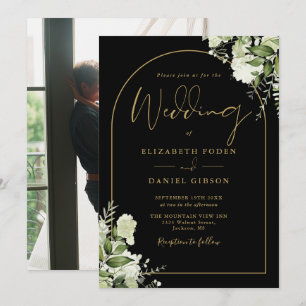 Convite Arco Floral Verde Preto E Dourado Foto Casamento
