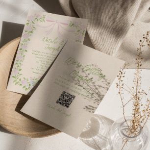 Convite Arco Floral Verde Rosa Desenhado à Mão Código QR C