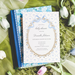 Convite Arco Floral Vintage Azul Chá de Bebê Menino