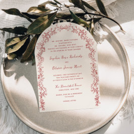 Convite Arco Floral Vintage Vermelho Rústico Casamento