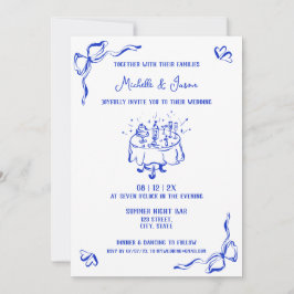 Convite Arco Francês Contemporâneo Desenhado à Mão Azul Ún