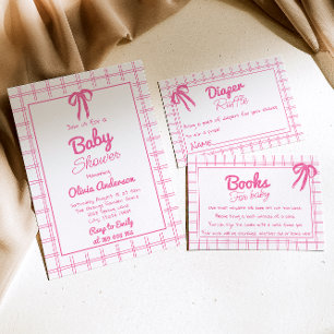 Convite Arco Gingham Desenhado à Mão Rosa Festa de Bebê Me