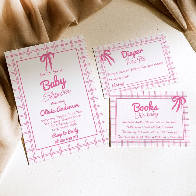 Convite Arco Gingham Desenhado à Mão Rosa Festa de Bebê Me (Criador carregado)