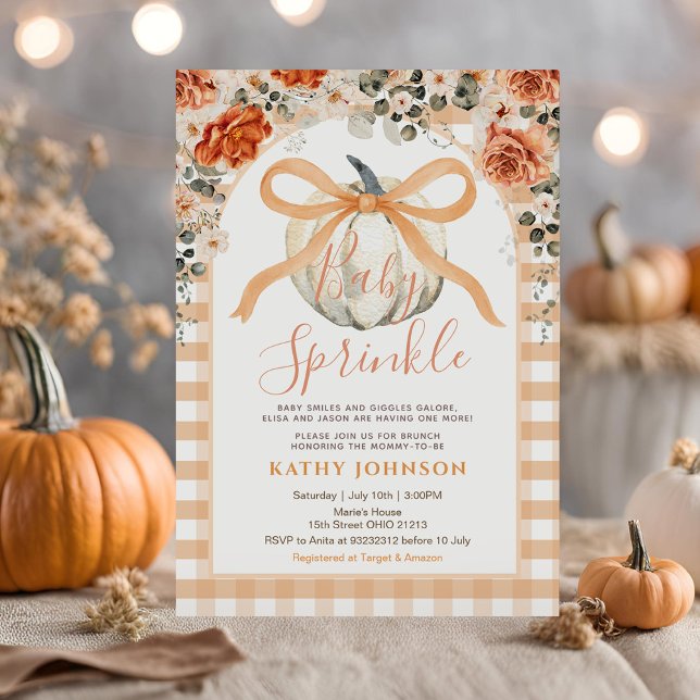 Convite Arco Gingham Pumpkin Chá de fraldas de Baby Sprink (Criador carregado)