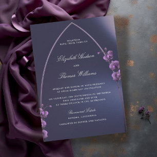 Convite Arco Gótico Casamento Orquídeas Roxas Azul Sombrio