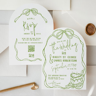 Convite Arco GREEN de desenho fino moderno casamento retrô
