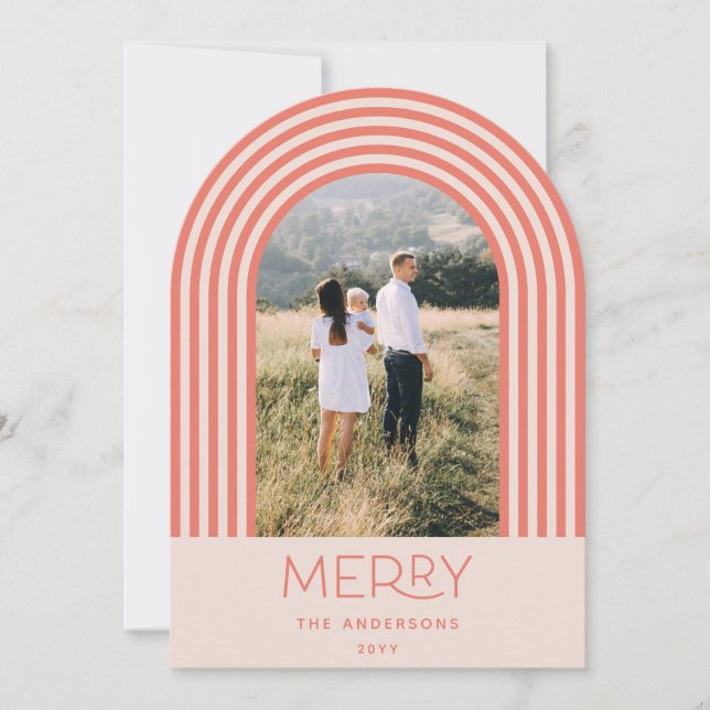 Convite Arco-íris 1 fotografia Natal com faixa cor-de-rosa (Frente)