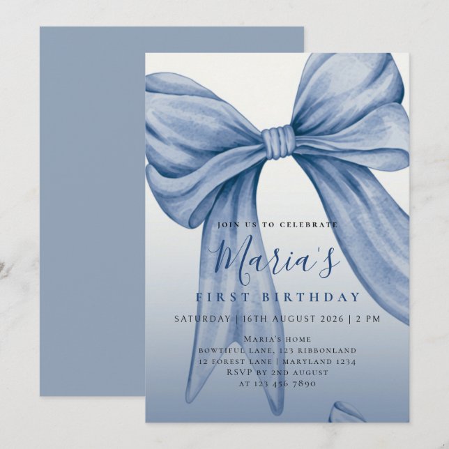 Convite Arco-íris Azul de Aquarela Personalizado para Prim (Frente/Verso)