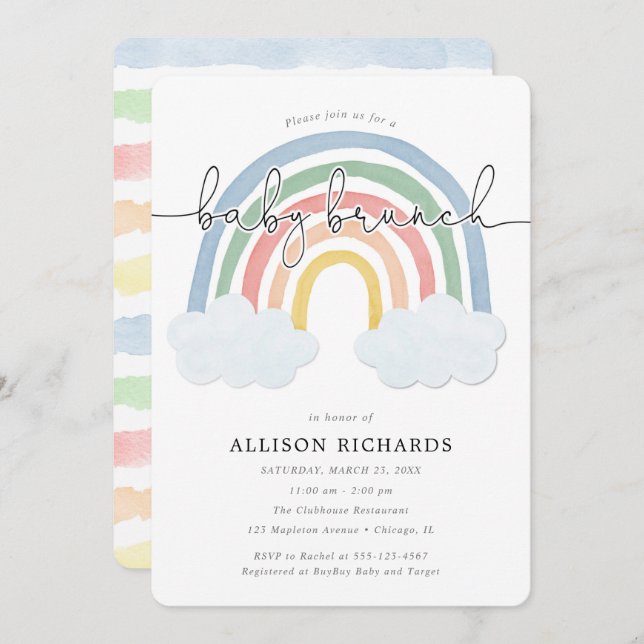 Convite Arco-íris com arco-íris neutro para bebês (Frente/Verso)
