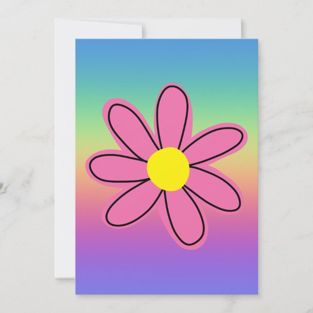 Convite Arco-íris com Flor Rosa (Frente)