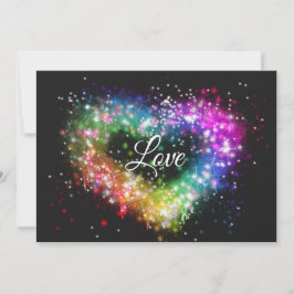 Convite Arco-íris cores spray pintura brilhando coração