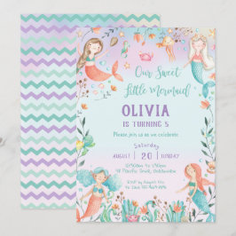 Convite Arco-Íris de aniversário de Sereia Bonita sob o Ma