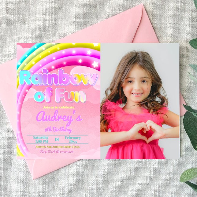 Convite Arco-Íris de Divertimento com Paisagem de Imagens (Rainbow of Fun with Picture Landscape Invitation)