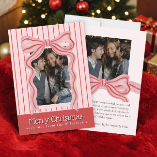 Convite Arco-íris de Natal Foto em Faixas Rosa com Aquarel
