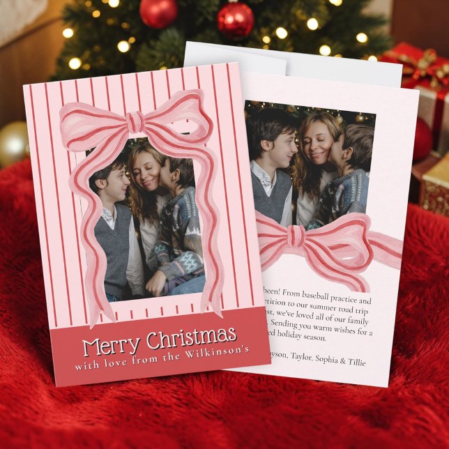 Convite Arco-íris de Natal Foto em Faixas Rosa com Aquarel (Criador carregado)