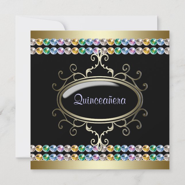 Convite Arco-íris de Ouro Preto Quinceanera (Frente)