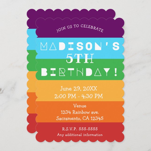 Convite Arco-Íris dobra Festa de aniversário Brilhante Qua (Frente/Verso)