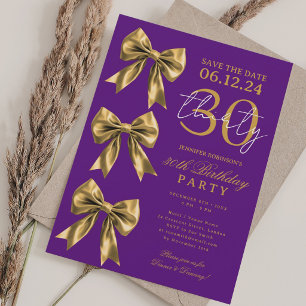 Convite Arco-íris Dourado Save Date 30º Aniversário Roxo